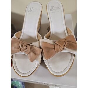 Lorenzo Chelini Sotto Sopra Women White Tan Bow Wedge Sandals Size 6 Italy